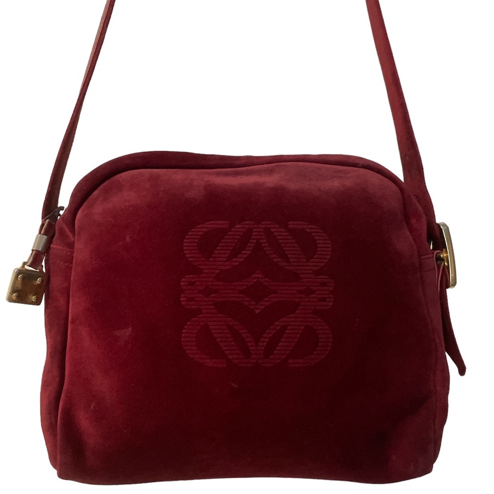 Loewe Red Anagram Suede Crossbody